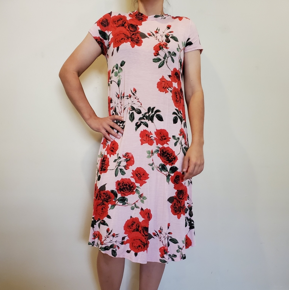Knit Floral Dress Pink and Red